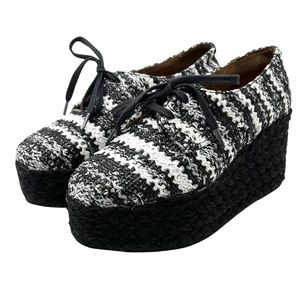 Jeffrey Campbell Tahiti Platform Wedges Size 7 Black White Handmade Rafia